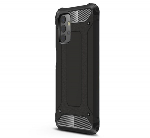 Defender műanyag telefonvédő (közepesen ütésálló, légpárnás sarok, szilikon belső, fémhatás) FEKETE [Samsung Galaxy A32 5G (SM-A326)]