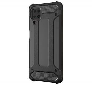 Defender műanyag telefonv&eacute;dő (k&ouml;zepesen &uuml;t&eacute;s&aacute;ll&oacute;, l&eacute;gp&aacute;rn&aacute;s sarok, szilikon belső, f&eacute;mhat&aacute;s) FEKETE [Samsung Galaxy A12 (SM-A125F / SM-A127F)]