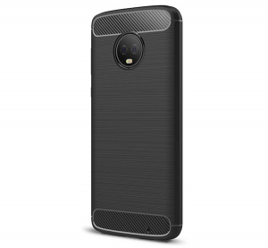 Szilikon telefonvédő (közepesen ütésálló, légpárnás sarok, szálcsiszolt, karbon minta) FEKETE [Motorola Moto G6 Plus (XT1926)]