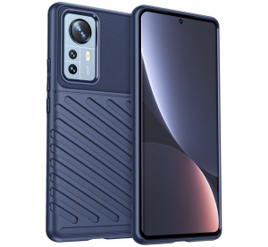 Szilikon telefonvédő (közepesen ütésálló, csíkos, dombor minta) SÖTÉTKÉK [Xiaomi 12 Pro]