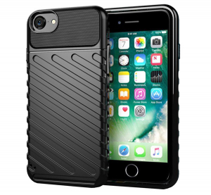 Szilikon telefonv&eacute;dő (k&ouml;zepesen &uuml;t&eacute;s&aacute;ll&oacute;, cs&iacute;kos, dombor minta) FEKETE [Apple iPhone SE 3 (2022)]