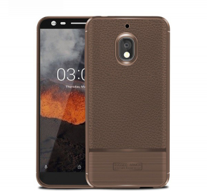 Szilikon telefonvédő (közepesen ütésálló, bőr hatású, szálcsiszolt) BARNA [Nokia 2.1]
