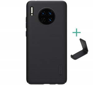 NILLKIN SUPER FROSTED műanyag telefonv&eacute;dő (gum&iacute;rozott, &eacute;rdes fel&uuml;let + asztali tart&oacute;) FEKETE [Huawei Mate 30]