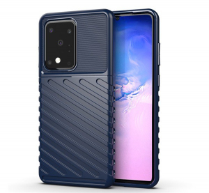 Szilikon telefonvédő (közepesen ütésálló, csíkos, dombor minta) SÖTÉTKÉK [Samsung Galaxy S20 Ultra 5G (SM-G988B)]