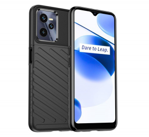 Szilikon telefonvédő (közepesen ütésálló, csíkos, dombor minta) FEKETE [Realme C35]