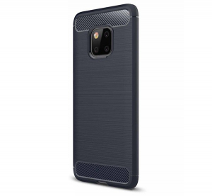 Szilikon telefonvédő (közepesen ütésálló, légpárnás sarok, szálcsiszolt, karbon minta) SÖTÉTKÉK [Huawei Mate 20 Pro]