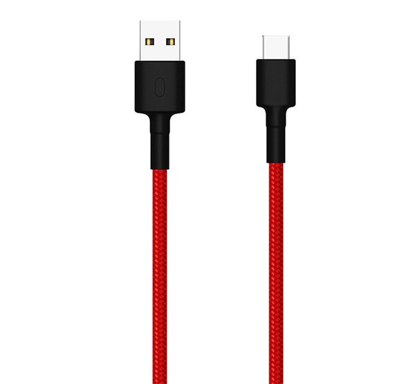 XIAOMI Mi Braided adatkábel és töltő (USB - Type-C, gyorstöltés támogatás, 100cm, szőtt / cipőfűző minta) PIROS (SJX10ZM / SJV4110GL)