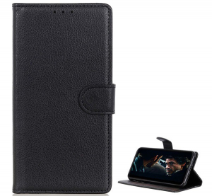 Tok álló, bőr hatású (FLIP, oldalra nyíló, asztali tartó funkció, prémium) FEKETE [Xiaomi Redmi Note 8 Pro]