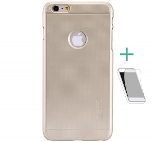 NILLKIN SUPER FROSTED műanyag telefonv&eacute;dő (gum&iacute;rozott, &eacute;rdes fel&uuml;let, logo kiv&aacute;g&aacute;s + k&eacute;pernyőv&eacute;dő f&oacute;lia) ARANY [Apple iPhone 6S Plus 5.5]