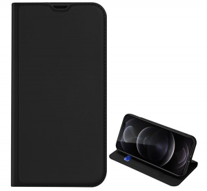 DUX DUCIS SKIN PRO tok &aacute;ll&oacute;, bőr hat&aacute;s&uacute; (FLIP, oldalra ny&iacute;l&oacute;, bankk&aacute;rtya tart&oacute;, asztali tart&oacute; funkci&oacute;) FEKETE [Apple iPhone 13 Pro Max]