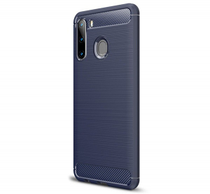 Szilikon telefonv&eacute;dő (k&ouml;zepesen &uuml;t&eacute;s&aacute;ll&oacute;, l&eacute;gp&aacute;rn&aacute;s sarok, sz&aacute;lcsiszolt, karbon minta) S&Ouml;T&Eacute;TK&Eacute;K [Samsung Galaxy A21 (SM-A210F)]