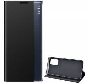 Tok &aacute;ll&oacute;, textil hat&aacute;s&uacute; (akt&iacute;v FLIP, oldalra ny&iacute;l&oacute;, asztali tart&oacute; funkci&oacute;, Smart View Cover) FEKETE [Samsung Galaxy A72 5G (SM-A726F)]