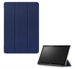 Tok álló, bőr hatású (FLIP, oldalra nyíló, TRIFOLD asztali tartó funkció) SÖTÉTKÉK [Huawei MediaPad M5 10.8 WIFI]