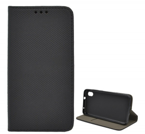 Tok &aacute;ll&oacute;, bőr hat&aacute;s&uacute; (FLIP, oldalra ny&iacute;l&oacute;, asztali tart&oacute; funkci&oacute;, rombusz minta) FEKETE [Xiaomi Redmi 7A]