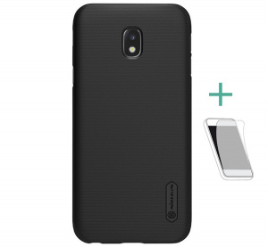 NILLKIN SUPER FROSTED műanyag telefonvédő (gumírozott, érdes felület + képernyővédő fólia) FEKETE [Samsung Galaxy J3 (2017) SM-J330 EU]