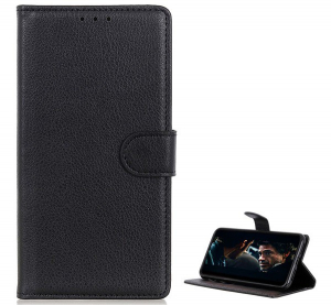 Tok álló, bőr hatású (FLIP, oldalra nyíló, asztali tartó funkció, prémium) FEKETE [LG Velvet (G910E)]