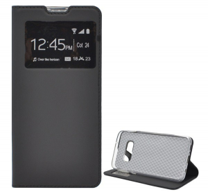 Tok &aacute;ll&oacute;, bőr hat&aacute;s&uacute; (FLIP, oldalra ny&iacute;l&oacute;, asztali tart&oacute; funkci&oacute;, View Window) FEKETE [Samsung Galaxy S10e (SM-G970)]