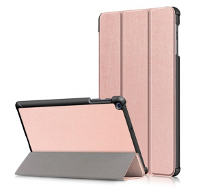 Tok &aacute;ll&oacute;, bőr hat&aacute;s&uacute; (FLIP, oldalra ny&iacute;l&oacute;, TRIFOLD asztali tart&oacute; funkci&oacute;) ROZ&Eacute;ARANY [Samsung Galaxy Tab A 10.1 LTE (2019) SM-T515]