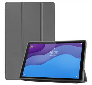 Tok álló, bőr hatású (aktív FLIP, oldalra nyíló, TRIFOLD asztali tartó funkció) SZÜRKE [Lenovo Tab M10 HD (TB-X306F)]