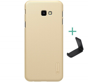 NILLKIN SUPER FROSTED műanyag telefonv&eacute;dő (gum&iacute;rozott, &eacute;rdes fel&uuml;let + asztali tart&oacute;) ARANY [Samsung Galaxy J4 Plus (SM-J415F)]