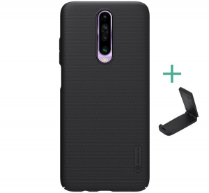 NILLKIN SUPER FROSTED műanyag telefonvédő (gumírozott, érdes felület + asztali tartó) FEKETE [Xiaomi Redmi K30 / K30 5G]