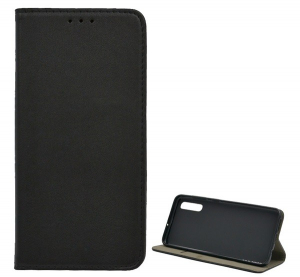 Tok álló, bőr hatású (FLIP, oldalra nyíló, asztali tartó funkció) FEKETE [Samsung Galaxy A50s (SM-A507F)]