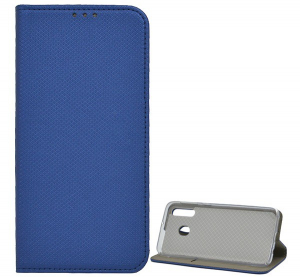 Tok álló, bőr hatású (FLIP, oldalra nyíló, asztali tartó funkció, rombusz minta) SÖTÉTKÉK [Samsung Galaxy M30 (SM-M305F)]