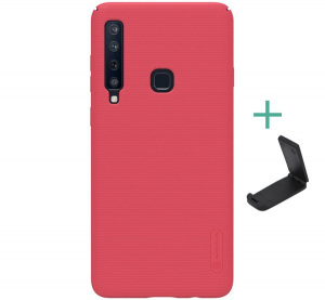 NILLKIN SUPER FROSTED műanyag telefonv&eacute;dő (gum&iacute;rozott, &eacute;rdes fel&uuml;let + asztali tart&oacute;) PIROS [Samsung Galaxy A9 (2018) SM-A920]