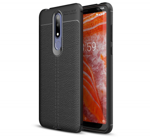 Szilikon telefonvédő (közepesen ütésálló, bőr hatású, varrás minta) FEKETE [Nokia 3.1 Plus]