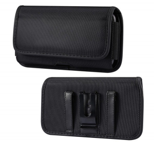 Tok fekvő, textil (univerzális, övre fűzhető, tépőzáras, 4.7" méret) FEKETE [Nokia 225 4G (2020)]