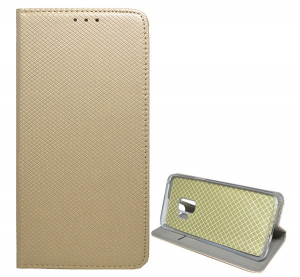 Tok &aacute;ll&oacute;, bőr hat&aacute;s&uacute; (FLIP, oldalra ny&iacute;l&oacute;, asztali tart&oacute; funkci&oacute;, rombusz minta) ARANY [Samsung Galaxy S9 (SM-G960)]