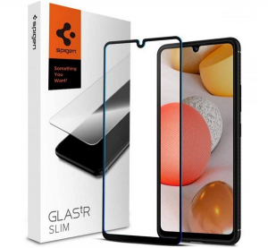 SPIGEN FC k&eacute;pernyőv&eacute;dő &uuml;veg (2.5D, ujjlenyomatmentes, extra karc&aacute;ll&oacute;, 9H, ultrav&eacute;kony, 0.3mm, sz&iacute;nkiemel&eacute;s) FEKETE [Samsung Galaxy A42 5G (SM-A425F)]