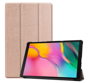 Tok álló, bőr hatású (aktív FLIP, oldalra nyíló, TRIFOLD asztali tartó funkció) ROZÉARANY [Samsung Galaxy Tab A 10.1 LTE (2019) SM-T515]