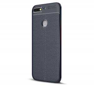 Szilikon telefonv&eacute;dő (k&ouml;zepesen &uuml;t&eacute;s&aacute;ll&oacute;, bőr hat&aacute;s&uacute;, varr&aacute;s minta) S&Ouml;T&Eacute;TK&Eacute;K [Huawei Y7 Prime 2018 (Y7 2018)]