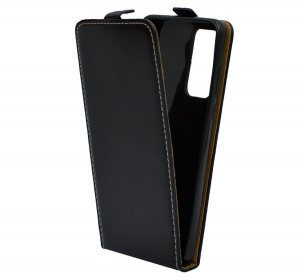 Tok &aacute;ll&oacute;, bőr hat&aacute;s&uacute; (FLIP, lefel&eacute; ny&iacute;l&oacute;, szilikon tart&oacute;) FEKETE [Huawei P40]