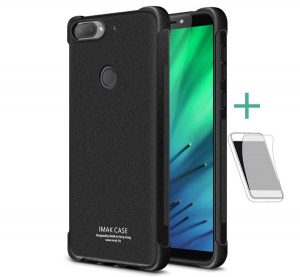 IMAK szilikon telefonvédő (közepesen ütésálló, légpárnás sarok, matt + képernyővédő fólia) FEKETE [HTC Desire 12 Plus]