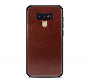 MOFI műanyag telefonvédő (szilikon keret, bőr hatású hátlap) SÖTÉTBARNA [Samsung Galaxy Note 9 (SM-N960F)]