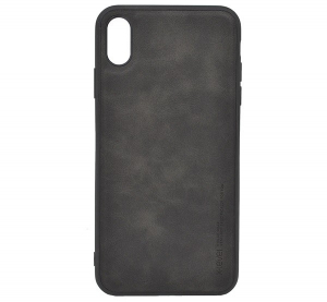 X-LEVEL VINTAGE szilikon telefonv&eacute;dő (bőr hat&aacute;s&uacute; h&aacute;tlap) FEKETE [Apple iPhone XS Max 6.5]