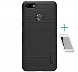 NILLKIN SUPER FROSTED műanyag telefonv&eacute;dő (gum&iacute;rozott, &eacute;rdes fel&uuml;let + k&eacute;pernyőv&eacute;dő f&oacute;lia) FEKETE [Huawei P9 Lite Mini]