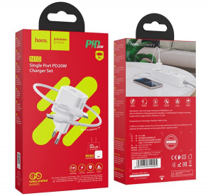 HOCO N10 STARTER h&aacute;l&oacute;zati t&ouml;ltő Type-C aljzat (5V/3000mA, 20W, PD gyorst&ouml;lt&eacute;s, QC 3.0 + Type-C - lightning 8pin) FEH&Eacute;R (N10_TYPE_C)