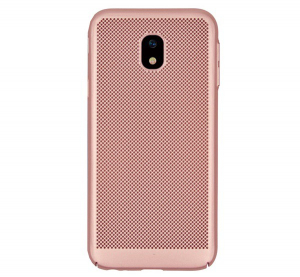 Műanyag telefonv&eacute;dő (gum&iacute;rozott, lyukacsos minta) ROZ&Eacute;ARANY [Samsung Galaxy J3 (2017) SM-J330 EU]