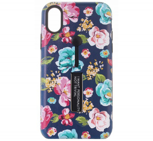 Műanyag telefonv&eacute;dő (szilikon belső, asztali tart&oacute; funkci&oacute;, ujjra h&uacute;zhat&oacute; szilikon, vir&aacute;g minta) S&Ouml;T&Eacute;TK&Eacute;K [Apple iPhone XS Max 6.5]