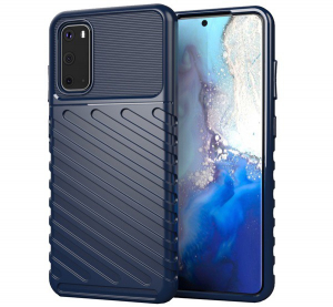 Szilikon telefonvédő (közepesen ütésálló, csíkos, dombor minta) SÖTÉTKÉK [Samsung Galaxy S20 5G (SM-G981U)]