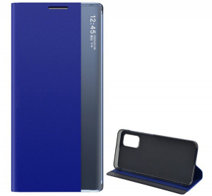 Tok álló, textil hatású (aktív FLIP, oldalra nyíló, asztali tartó funkció, Smart View Cover) SÖTÉTKÉK [Samsung Galaxy A32 5G (SM-A326)]