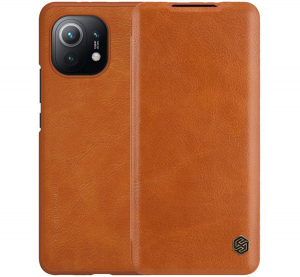 NILLKIN QIN tok &aacute;ll&oacute;, bőr hat&aacute;s&uacute; (FLIP, oldalra ny&iacute;l&oacute;, bankk&aacute;rtya tart&oacute;) BARNA [Xiaomi Mi 11 5G]