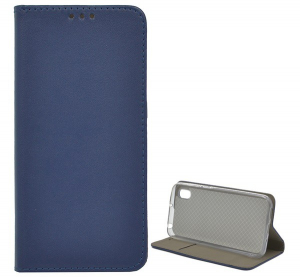 Tok álló, bőr hatású (FLIP, oldalra nyíló, asztali tartó funkció) SÖTÉTKÉK [Honor 8S (2020)]