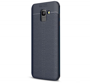 Szilikon telefonvédő (közepesen ütésálló, bőr hatású, varrás minta) SÖTÉTKÉK [Samsung Galaxy J6 (2018) SM-J600F]