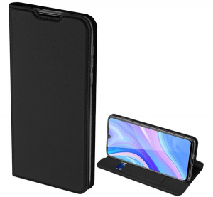 DUX DUCIS SKIN PRO tok &aacute;ll&oacute;, bőr hat&aacute;s&uacute; (FLIP, oldalra ny&iacute;l&oacute;, bankk&aacute;rtya tart&oacute;, asztali tart&oacute; funkci&oacute;) FEKETE [Huawei Y8p]