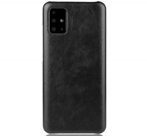 Műanyag telefonvédő (bőr hatású) FEKETE [Samsung Galaxy A51 (SM-A515F)]