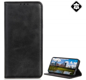Tok álló, valódi bőr (FLIP, oldalra nyíló, asztali tartó funkció) FEKETE [Samsung Galaxy S22 Plus 5G (SM-S906)]